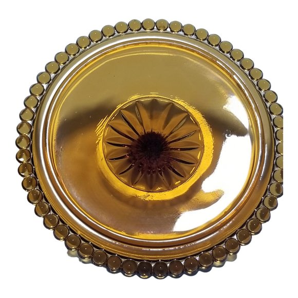 Retro Candlewick Serving Bowl Lidded Footed Amber Candy Dish Indiana Glass 1960s - Picture 4 of 7